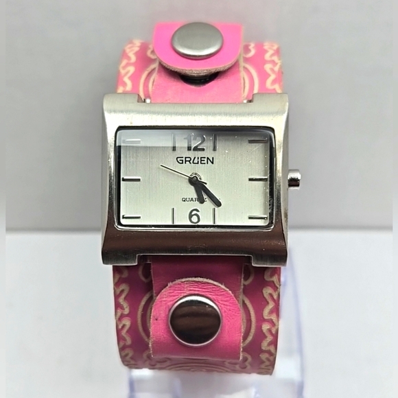 Womens Gruen Silver Quartz Watch Pink Relic Floral Mandela Band New Battery - Picture 1 of 10